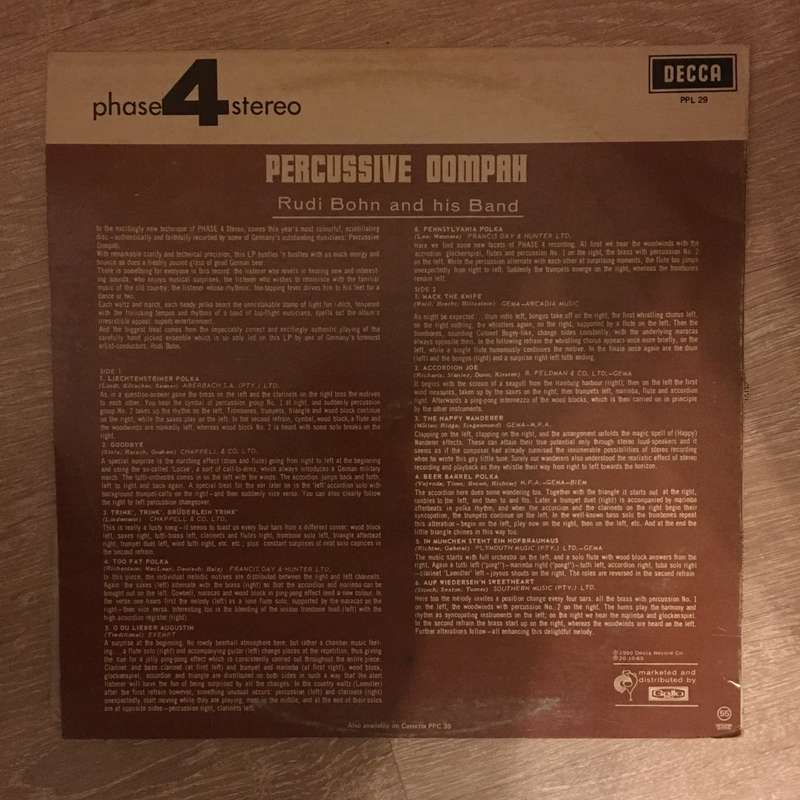 Rudi Bohm and his Band - Percussive Oompah - Vinyl LP - Opened  - Very-Good Quality (VG)