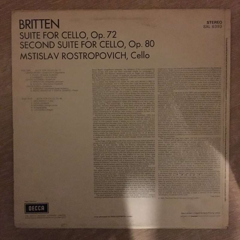 Britten, Rostropovich  The Suites For Cello' - Vinyl LP Record - Opened  - Very-Good+ Quali...