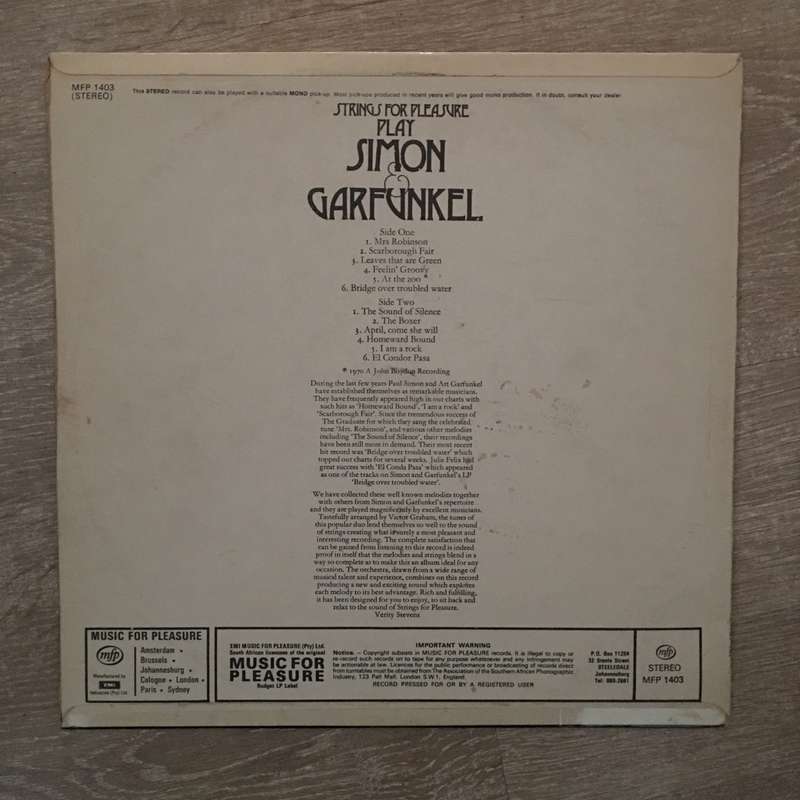 Strings For Pleasure Play Simon & Garfunkel - Vinyl LP Record - Opened  - Very-Good+ Quality (VG+)