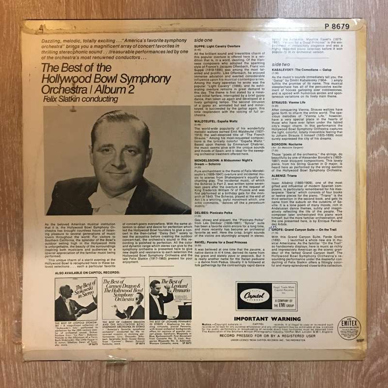 The Best of The Hollywood Bowl Symphony Orchestra 2 - Conducted By Felix Slatkin - Vinyl LP Recor...