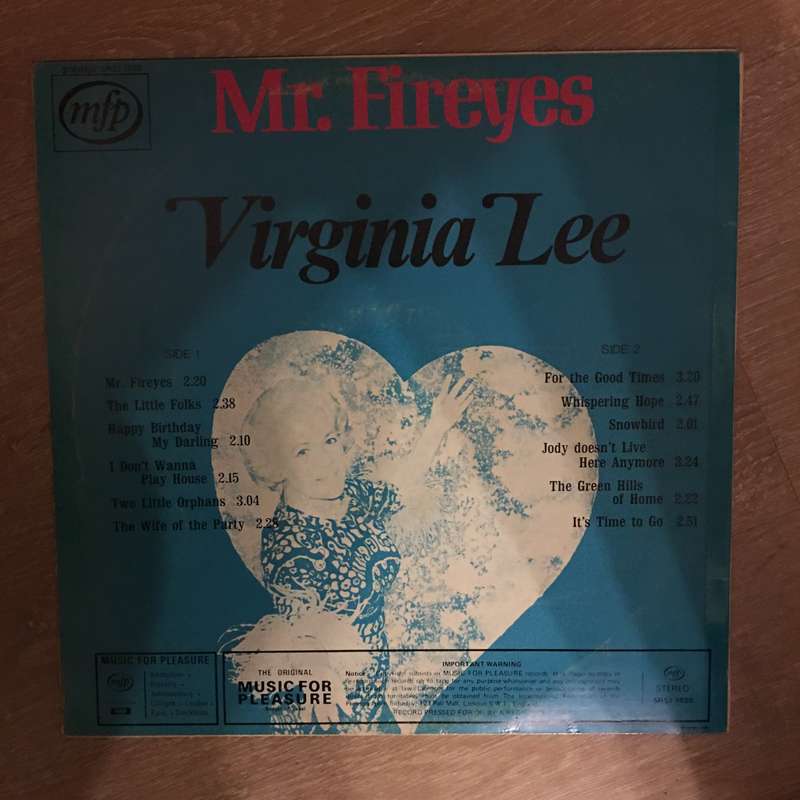 Virginia Lee - Mr Fireyes- Vinyl LP Record - Opened  - Very-Good+ Quality (VG+)