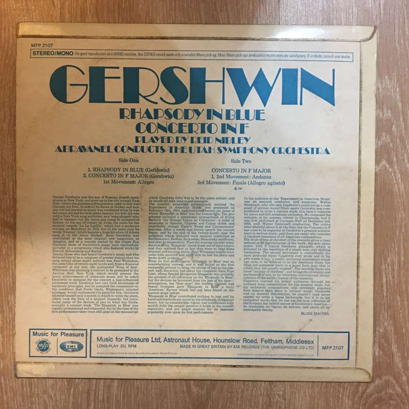 Gershwin - Rhapsody in Blue - Vinyl LP Record - Opened  - Very-Good+ Quality (VG+)