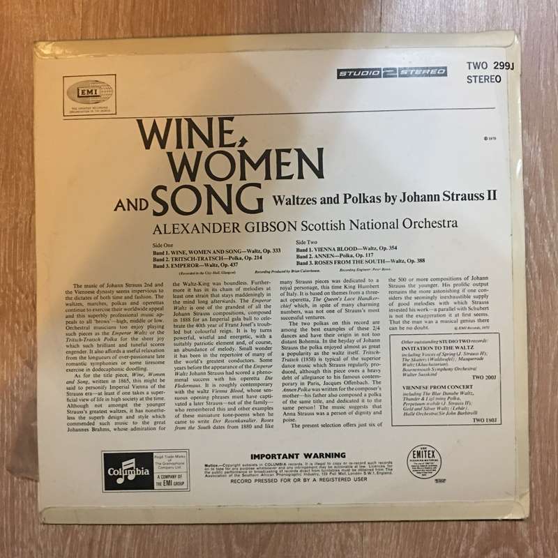 Alexander Gibson - Scottish National Orchestra  Wine, Women & Song (Waltzes & Polkas By Joh...