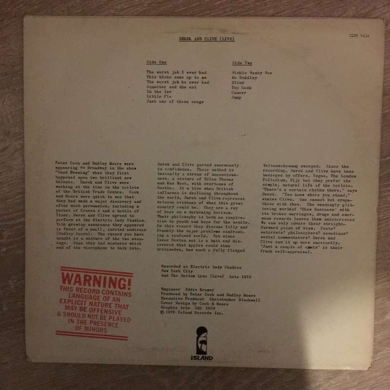 Peter Cook & Dudley Moore Present Derek And Clive - Vinyl LP Record - Opened  - Very-Good+ Qualit...