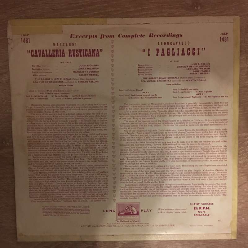 Mascagni  Cavalleria Rusticana, Leoncavallo Pagliacci  - Vinyl LP Record - Opened  - Very-G...