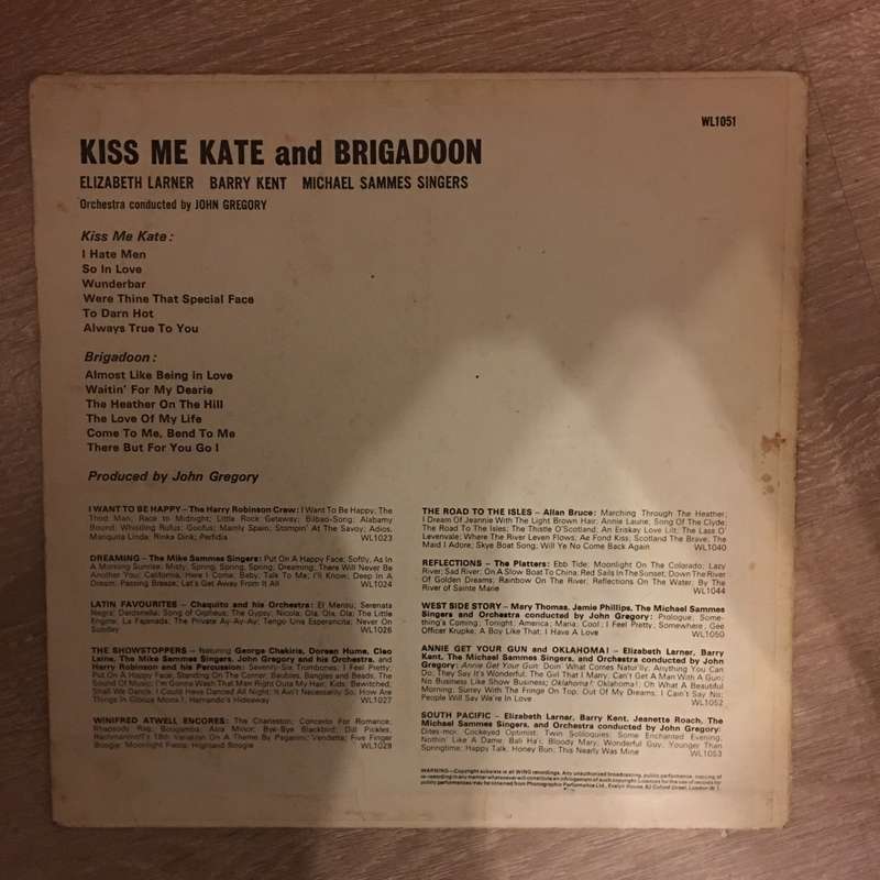 Elizabeth Larner, Kent, Sammes Singers  Kiss Me Kate & Brigadoon - Vinyl LP Record - Opened...