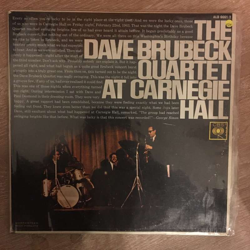 The Dave Brubeck Quartet  At Carnegie Hall -  Double Vinyl LP Record - Opened  - Very-Good+...