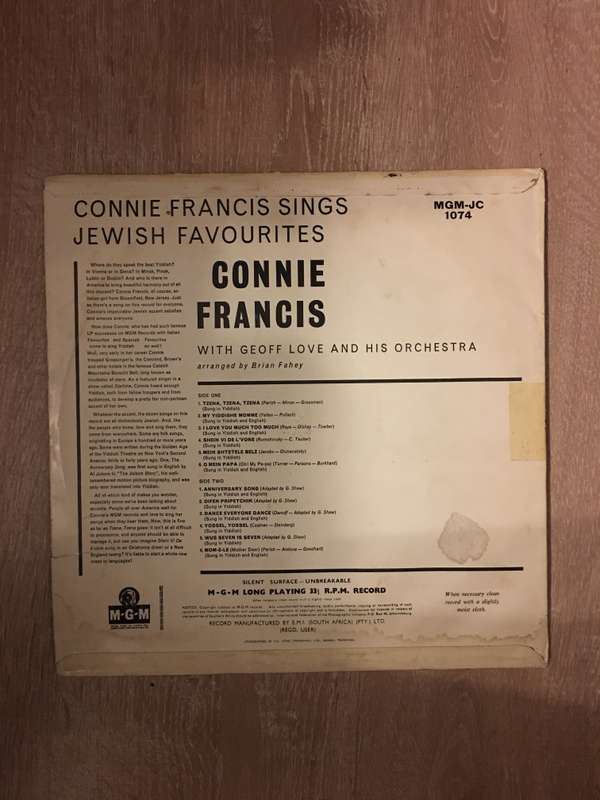 Connie Francis Sings Jewish Favourites - Vinyl LP Record - Opened  - Very-Good- Quality (VG-)