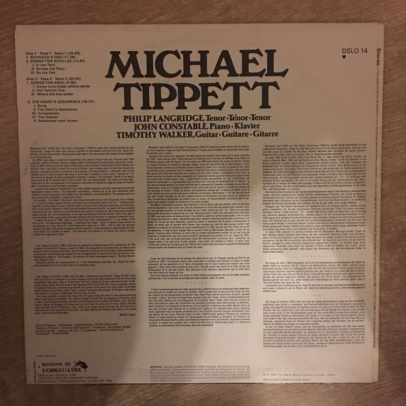 Michael Tippett - Philip Langridge, John Constable, Timothy Walker  Boyhood's End / Songs F...