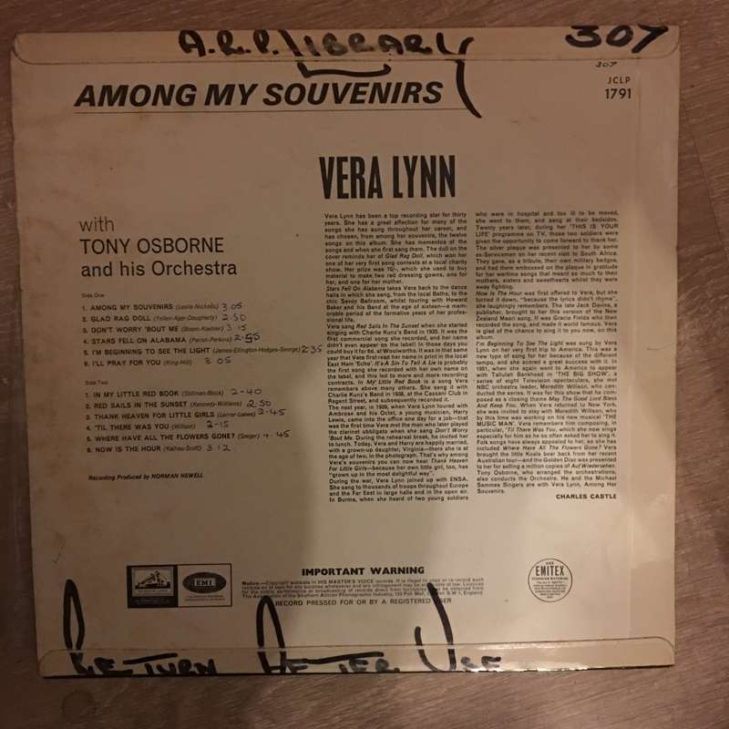 Vera Lynn - Among My Souvenirs - Vinyl LP Record - Opened  - Very-Good+ Quality (VG+)