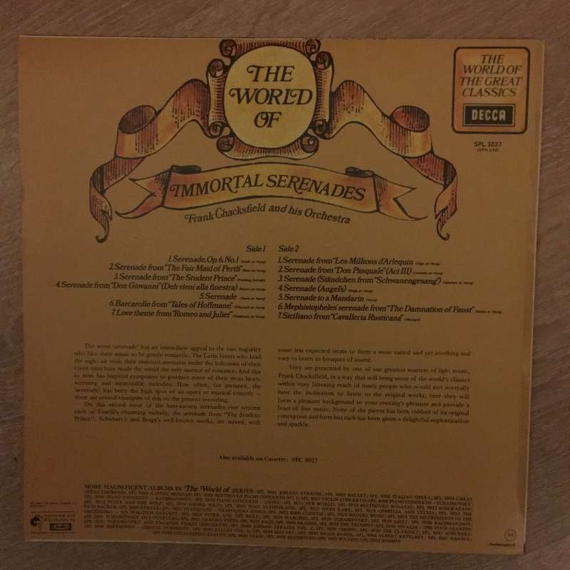 The World Of Immortal Serenades - Vinyl LP Record - Opened  - Very-Good+ Quality (VG+)