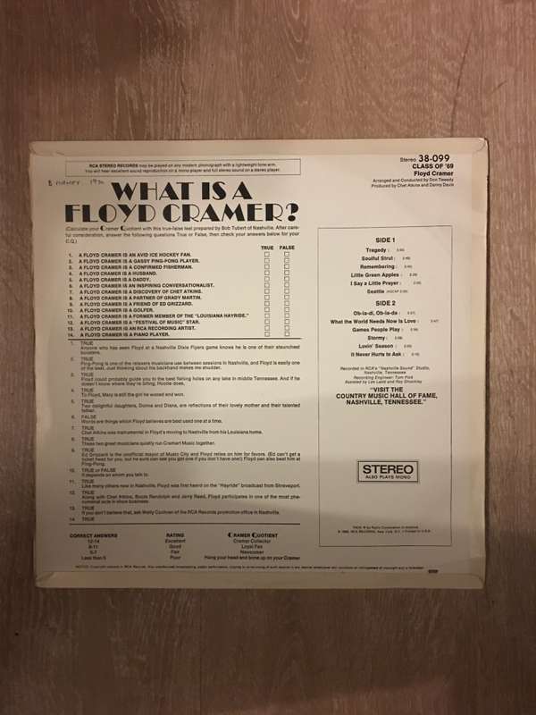 Floyd Cramer - Class of '69 - Vinyl LP Record  - Opened  - Very-Good+ Quality (VG+) Vinyl