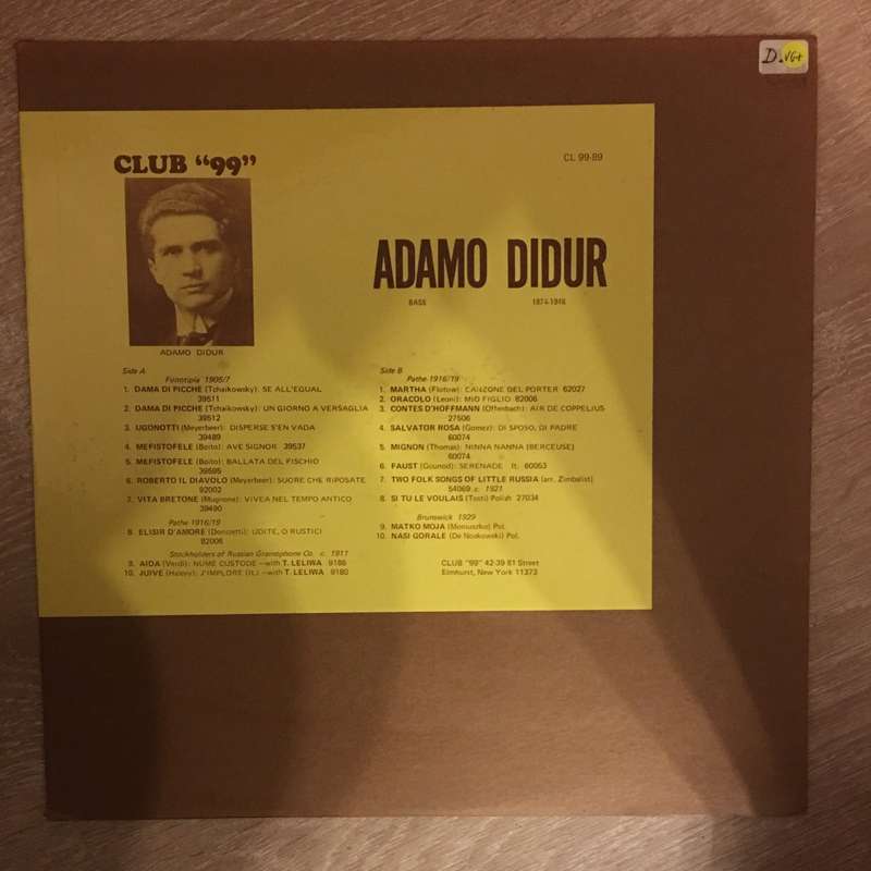 Adamo Didur - "Club 99" - Vinyl LP Record - Opened  - Very-Good+ Quality (VG+)