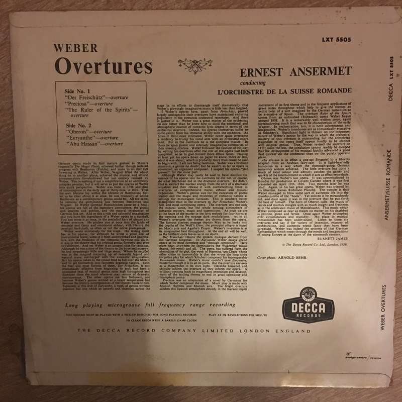 Weber, Ansermet, L'Orchestre De La Suisse Romande  Overtures -  Vinyl LP Record - Opened  -...