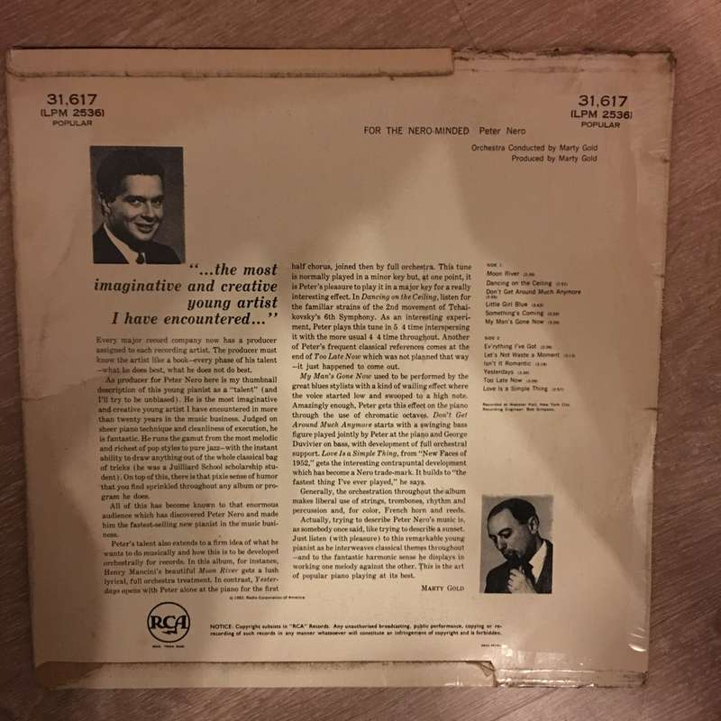 Peter Nero  For The Nero-Minded - Vinyl LP Record - Opened  - Very-Good Quality (VG)