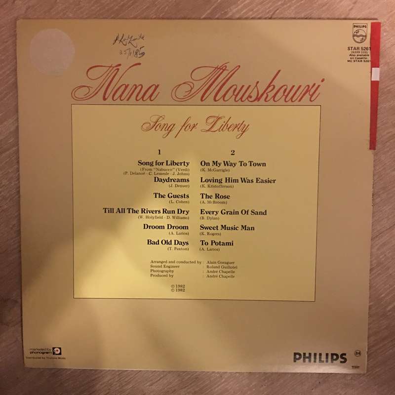 Nana Mouskouri - Song For Liberty -  Vinyl LP Record - Opened  - Very-Good+ Quality (VG+)