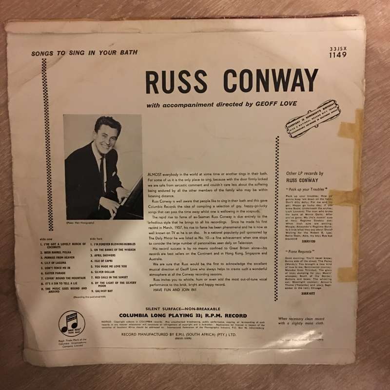 Russ Conway  Songs To Sing In Your Bath - Vinyl LP Record - Opened  - Very-Good- Quality (VG-)