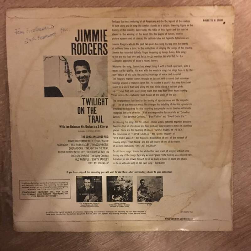 Jimmie Rodgers  Twilight On The Trail - Vinyl LP Record - Opened  - Very-Good- Quality (VG-)