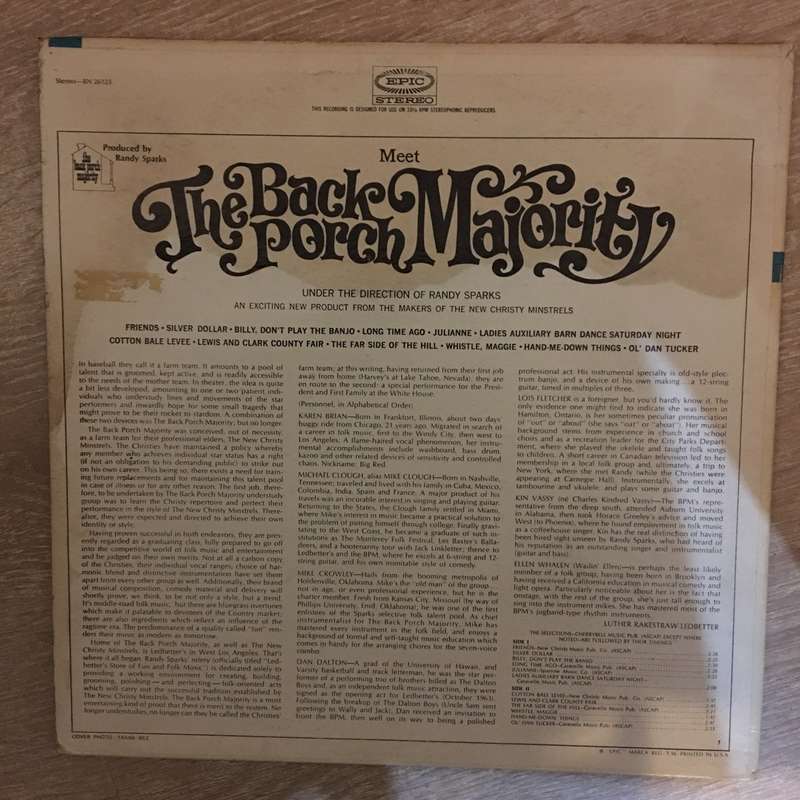 The Back Porch Majority  Meet The Back Porch Majority - Vinyl LP Record - Opened  - Very-Go...