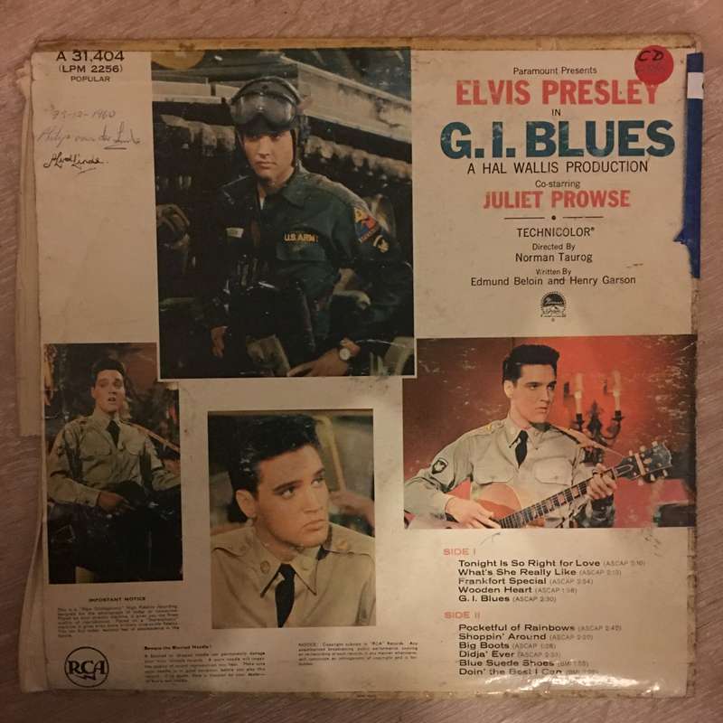 Elvis Presley  G. I. Blues -  Vinyl LP Record - Opened  - Very-Good+ Quality (VG+)