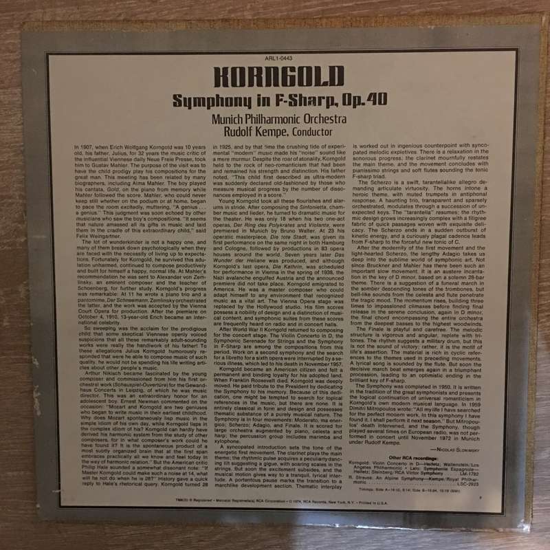 Erich Wolfgang Korngold - Munich Philharmonic Orchestra, Rudolf Kempe  Symphony In F-Sharp,...