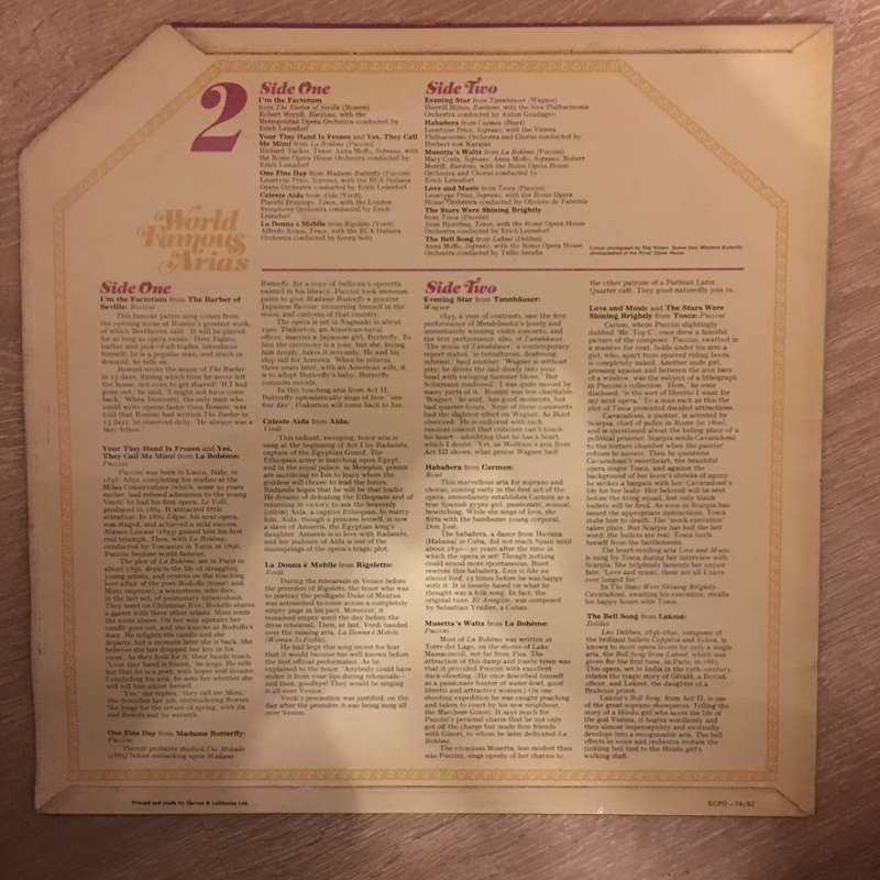 World Famous Arias - Vol 2 -  Vinyl LP Record - Opened  - Very-Good+ Quality (VG+)