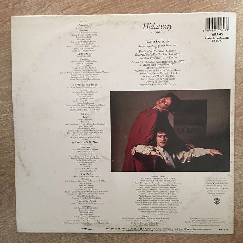 David Sanborn - Hideaway - Vinyl LP Record - Opened  - Very-Good+ Quality (VG+)