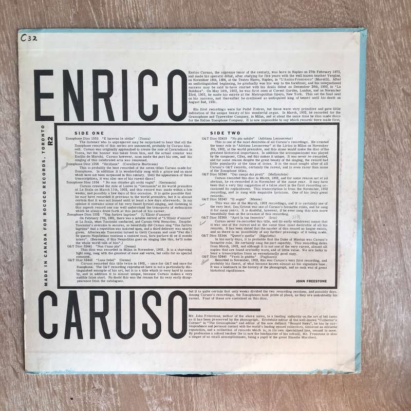 Rococo Records - Enrico Caruso - Vinyl LP Record - Opened  - Very-Good Quality (VG)