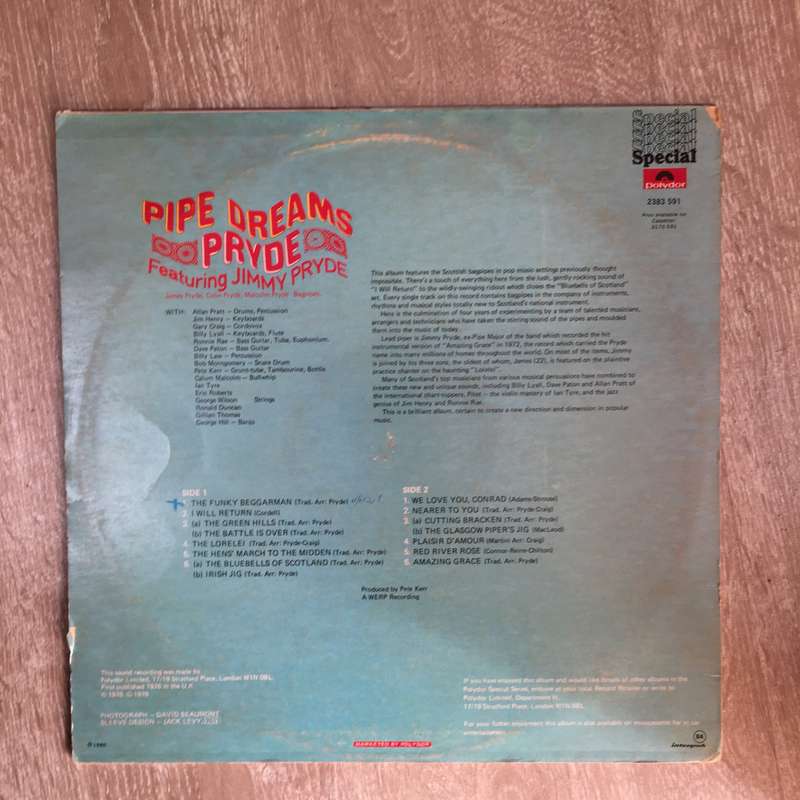 Pryde   Pipe Dreams - Vinyl LP Record  - Opened  - Very-Good+ Quality (VG+) Vinyl