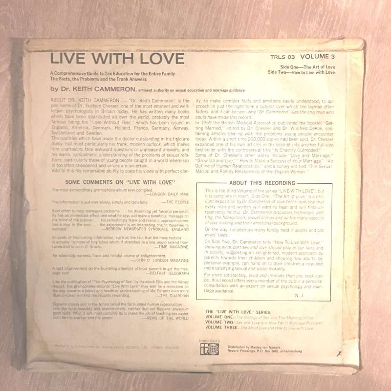 Dr. Keith Cammeron  Live With Love: Volume 3 - Vinyl LP Record - Opened  - Very-Good- Quali...