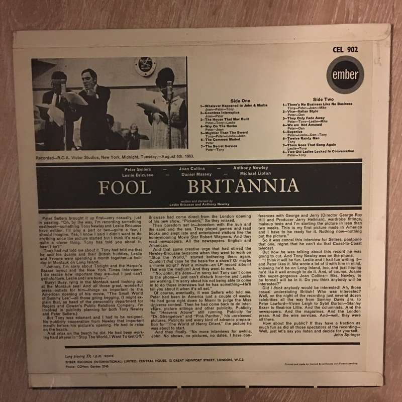 Peter Sellers, Joan Collins, Anthony Newley  Fool Britannia - Vinyl LP Record - Opened  - V...