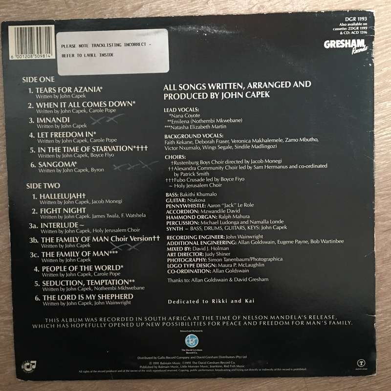 John Capek & The Family of Man - Indaba - Vinyl LP Record - Opened  - Very-Good+ Quality (VG+)