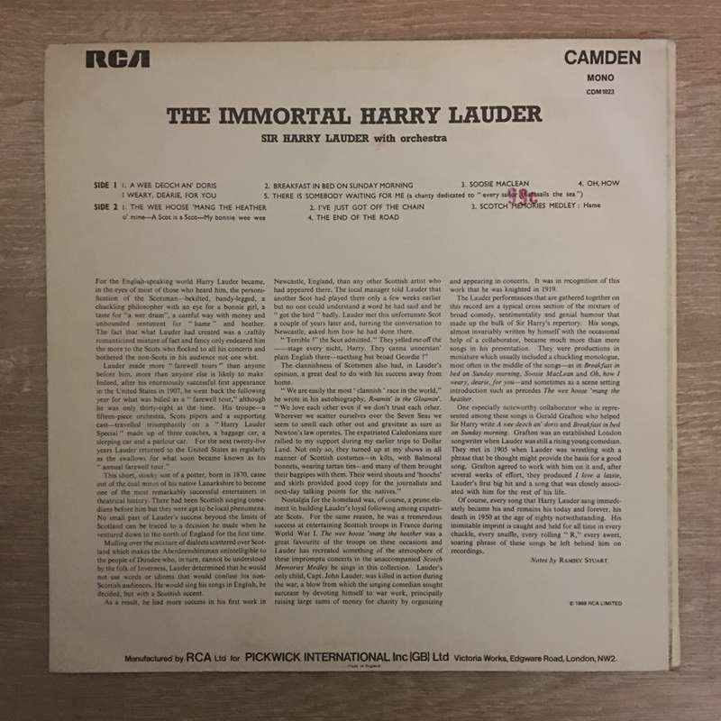 The Immortal Harry Lauder - Vinyl LP Record - Opened  - Very-Good Quality (VG)