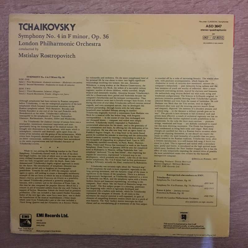 Tchaikovsky, Mstislav Rostropovich, London Philharmonic Orchestra  Symphony No. 4 In F Mino...