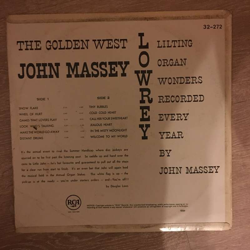 John Massey - The Golden West - Vinyl LP Record - Opened  - Very-Good- Quality (VG-)