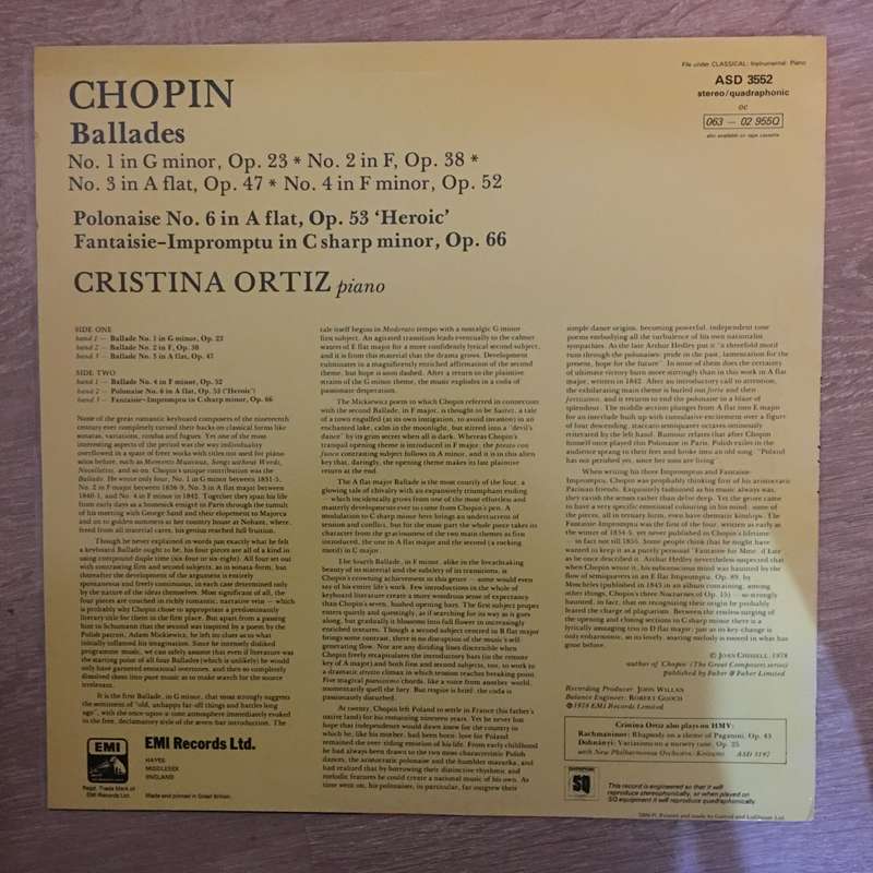 Cristina Ortiz, Chopin  Cristina Ortiz Plays Chopin The Four Ballades - Vinyl LP Record - O...
