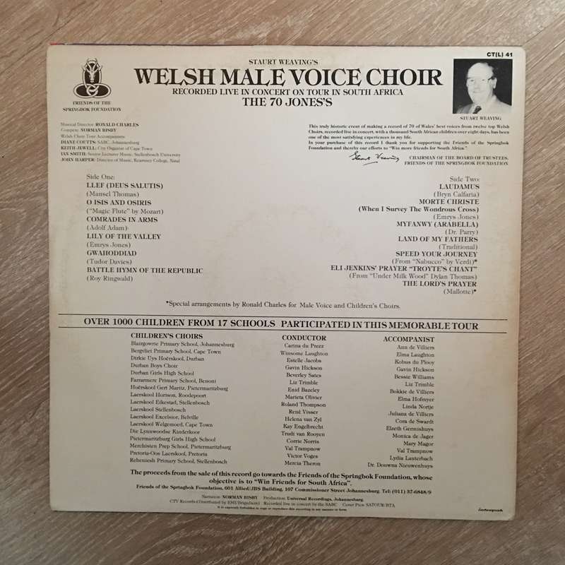 Welsh Male Voice Choir - Live In South Africa - Vinyl LP Record  - Opened  - Very-Good+ Quality (...
