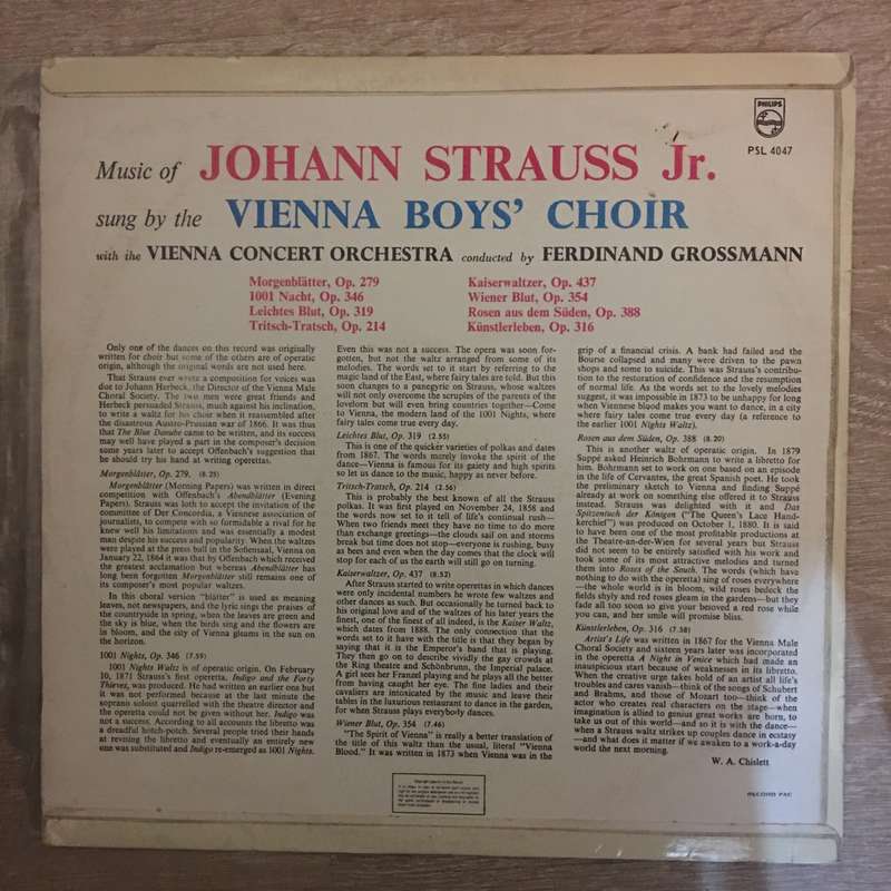 Vienna Boys Choir - Music Of Johann Strauss Jr - Vinyl LP Record - Opened  - Fair Quality (F)