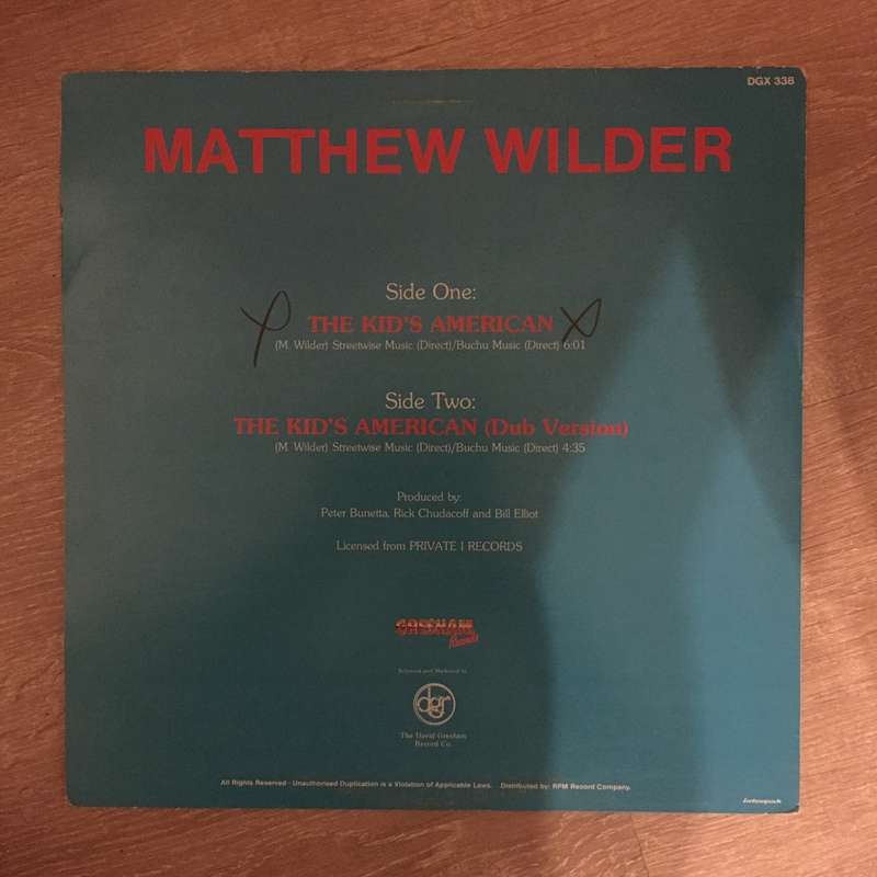 Matthew Wilder  The Kid's American - Vinyl  Record - Opened  - Very-Good+ Quality (VG+)