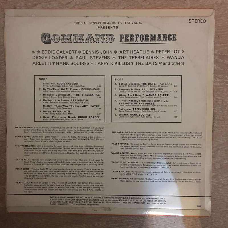 SA Press Club Presents - Command Performance Festival '69 - Vinyl LP Record - Opened  - Very-Good...