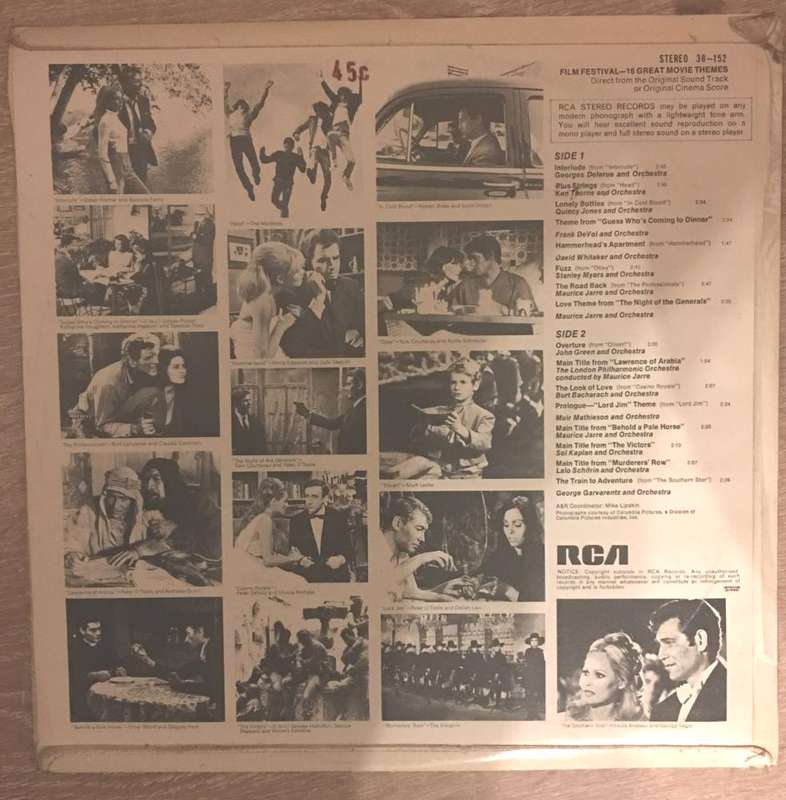 16 Great Movie Themes - Direct from the Original Soundtrack - Vinyl LP Record - Very-Good Quality...