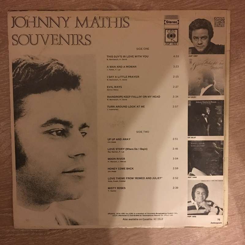 Johnny Mathis - Souvenirs - Vinyl  Record - Opened  - Very-Good+ Quality (VG+)