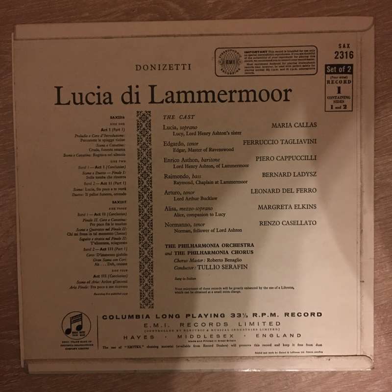 Callas, The Philharmonia Orchestra And Chorus, Tullio Serafin  Lucia Di Lammermoor - Record...