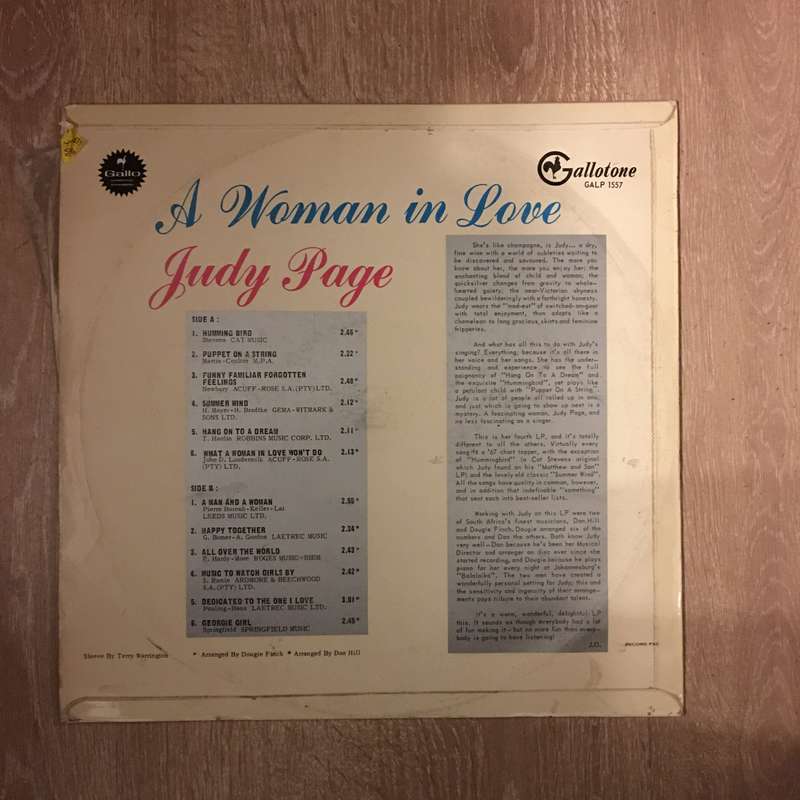Judy Page - A Woman In Love - Vinyl LP Record - Opened  - Very-Good Quality (VG)