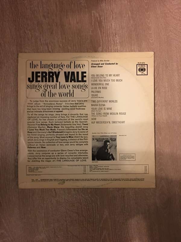 Jerry Vale - The Language Of Love - Vinyl LP Record  - Opened  - Very-Good+ Quality (VG+)
