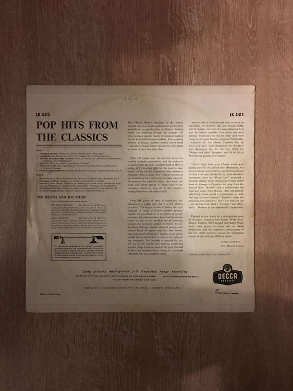 Ted Heath Plays The Pop Hits from The Classics - Vinyl LP Record  - Opened  - Very-Good+ Quality ...