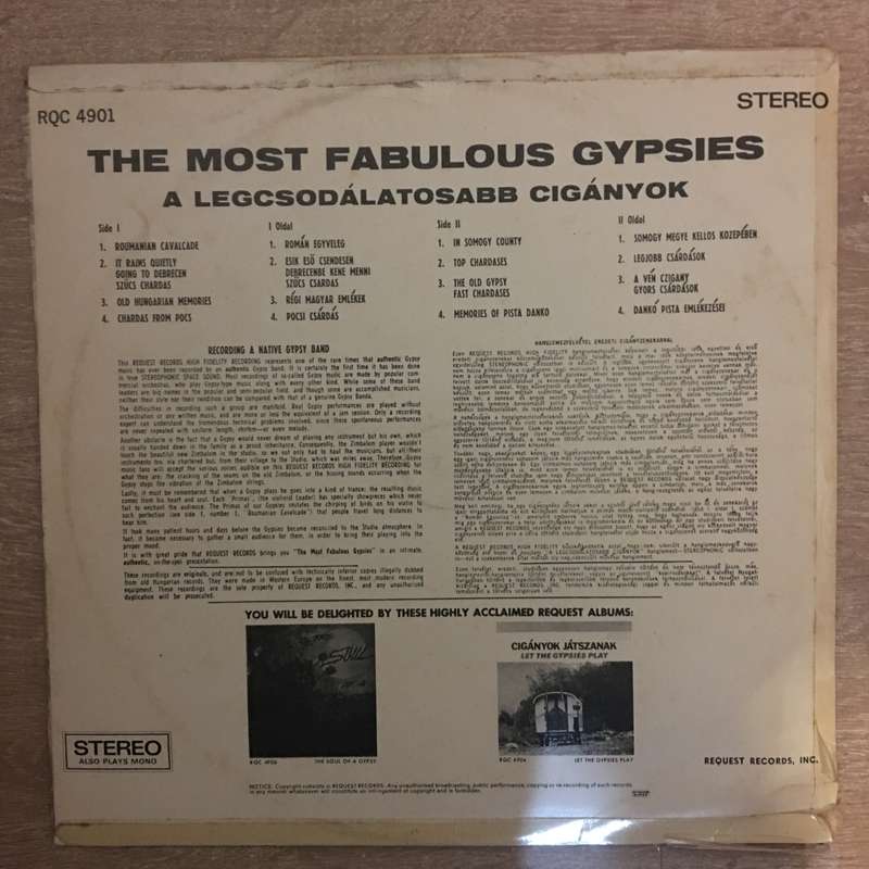 Szücs And His Magyar Cigányok  The Most Fabulous Gypsies - Vinyl LP - Opened  - Very-Good...