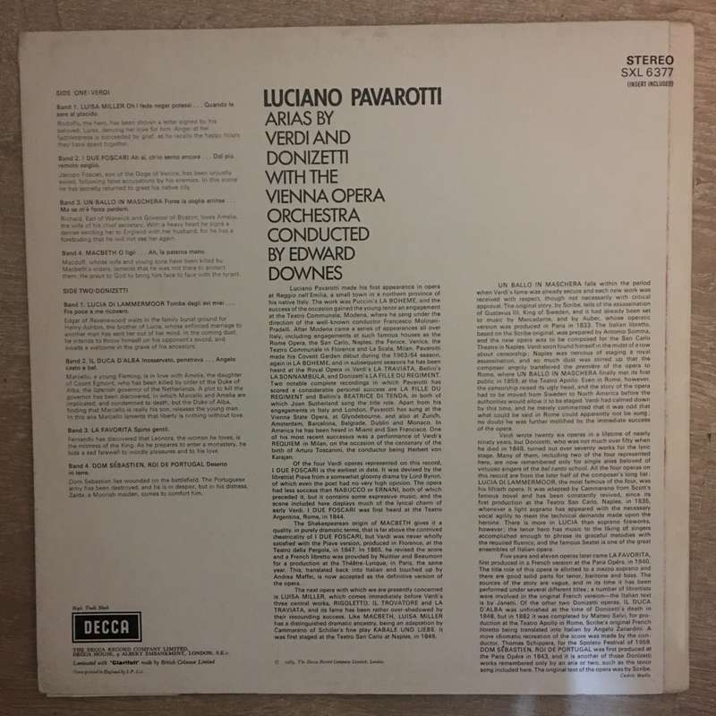 Luciano Pavarotti  Verdi & Donizetti Arias - Vinyl LP - Opened  - Very-Good+ Quality (VG+)
