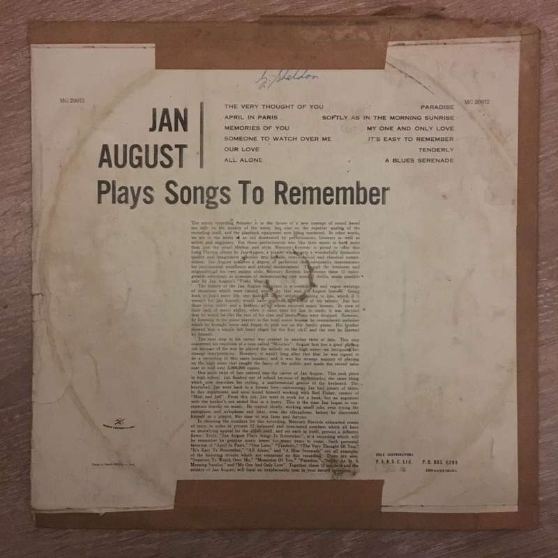 Jan August   Vinyl LP Record - Opened  - Good+ Quality (G+)