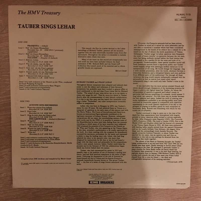 Richard Tauber Sings Franz Lehar - Vinyl LP Record Opened - Near Mint Condition (NM)